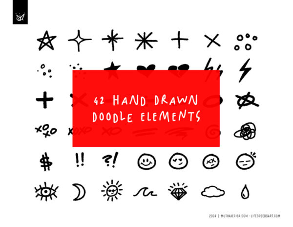 42 Hand-Drawn Doodle Elements, Set 1- Download