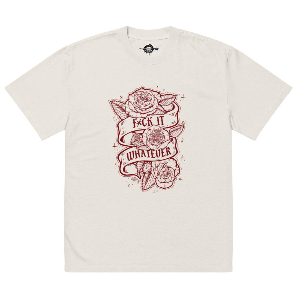 FCKIT WTVR Oversized Faded Tee, Cream/Burgundy